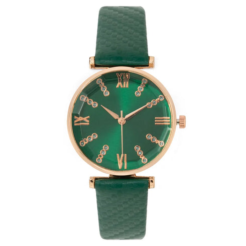 Luxury Ladies Diamond Roman Design Quartz Watch - Green Strap
