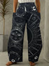 Abstract Star and Moon Print Wide-Leg Pants