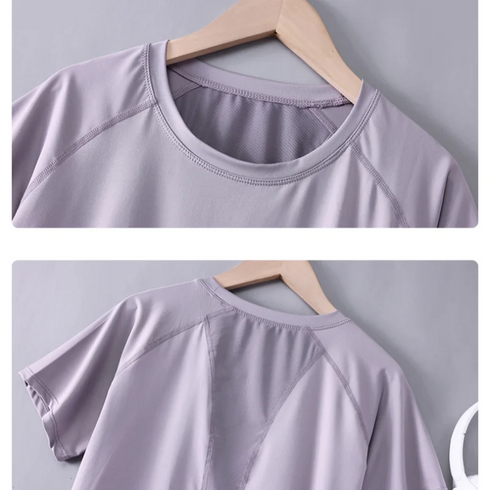 DRUR Women Sports T-shirt Short Sleeve Quick Dry Loose Compression Shirt Female Summer Fitness Sweatshirt Running Gym Tops New
