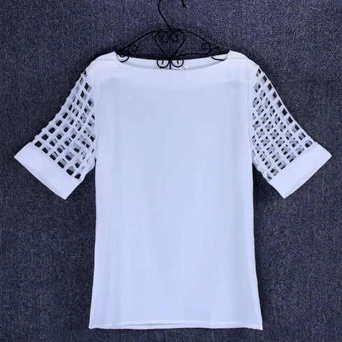 Summer Blouse Sexy Women Ladies Hollow Sleeve Slash Neck Loose Solid Shirts Casual Tops