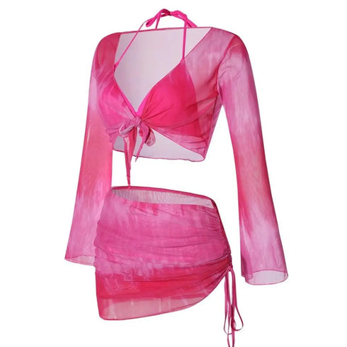 Women's Tie Dye Bikini Set with Long Sleeve Top