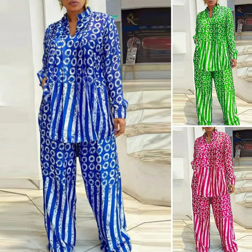 Plus Size VONDA Women Matching Sets Long Sleeve Suits