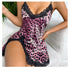 Lace Trim Leopard Nightdress with V Neck and Backless Design
