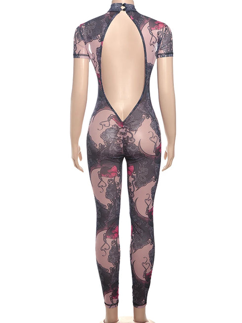 Colorful Print Backless Jumpsuit for Women