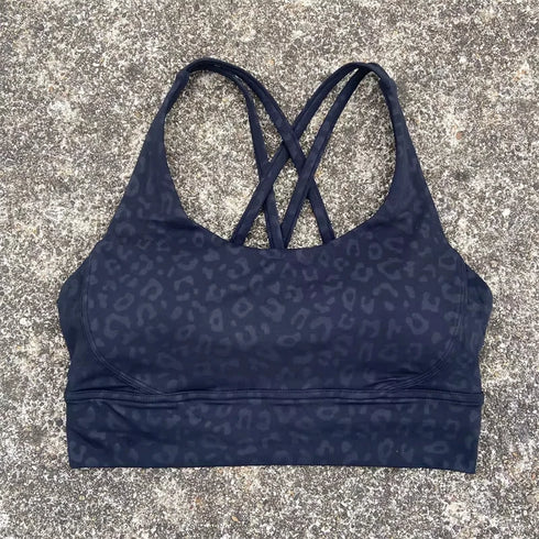 Solid Colour Cross Back Sports Bra with Multiple Straps