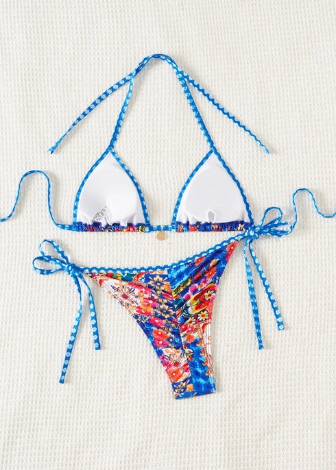 Floral Print Triangle Bikini Set with Brazilian Bottoms