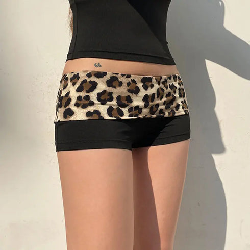 Leopard Print Low Waist Slim Booty Shorts for Women