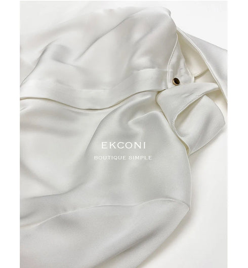 Elegant Satin Silk Blouse with Turn Down Collar