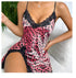 Lace Trim Leopard Nightdress with V Neck and Backless Design