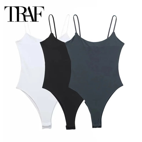 TRAF White & Black Sleeveless Bodycon Bodysuit