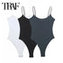 TRAF White & Black Sleeveless Bodycon Bodysuit