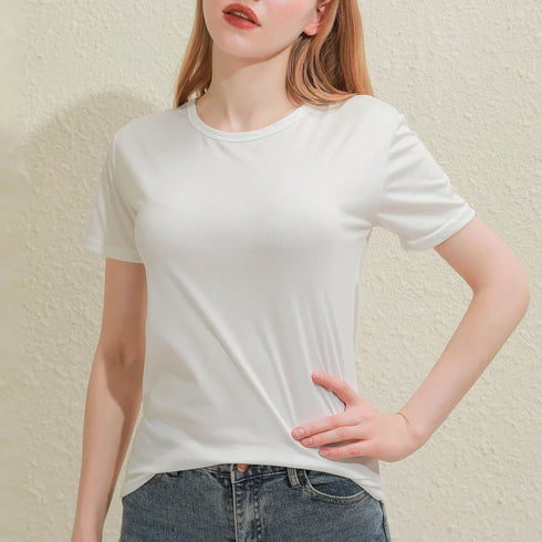 V-Neck Slim Fit Cotton Tee for Women - Classic White & Black