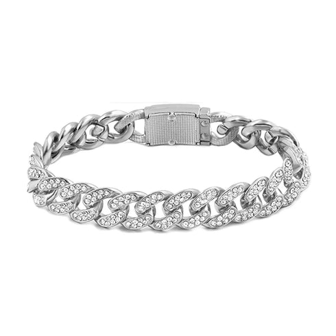Iced Out Crystal Heart Tennis Miami Cuban Link Chain Bracelet