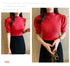Women's Puff Sleeve Knitted Blouse with Half Turtleneck