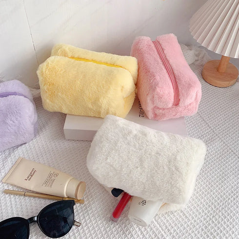 Plush Zipper Cosmetic Bag in Multiple Colours