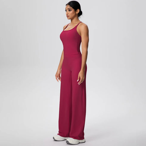Backless Yoga Set with Wide Leg Pants