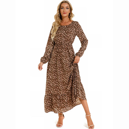 Summer Bohemian Maxi Dress with Long Sleeves
