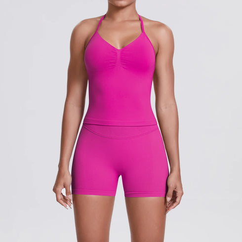 Yoga Shorts Set with Built-In Bra for Women