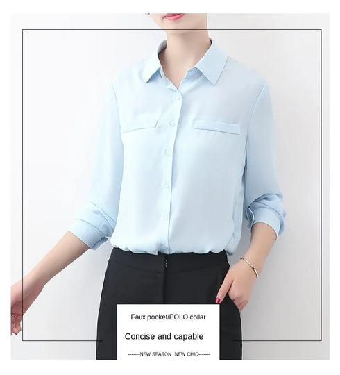 Simple Solid Color Loose Women's Chiffon Shirt Tops 2023 New Long Sleeve Casual Elegance Woman Blouses Lady Office Shirt Clothes