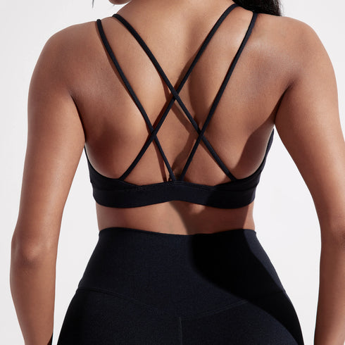 Solid Colour Cross Back Sport Bra for Women