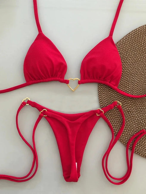 White Lace-Up Bikini Set for Women