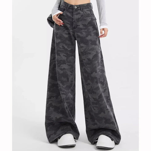 High Waist Camouflage Wide Leg Jeans for Women