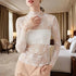 Floral Lace Turtleneck Blouse for Women