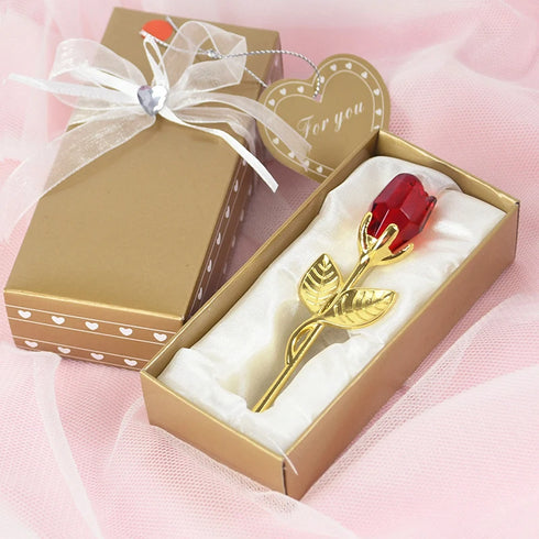 Crystal Glass Rose Flower in Box Mini Forever Red Gold Rose Gift for Girlfriend Wedding Guest Mother's Day