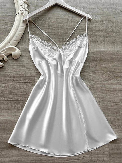 Women's Satin V-Neck Nightdress with Lace Slit