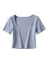 Square Neck Rib Crop T-shirt for Summer
