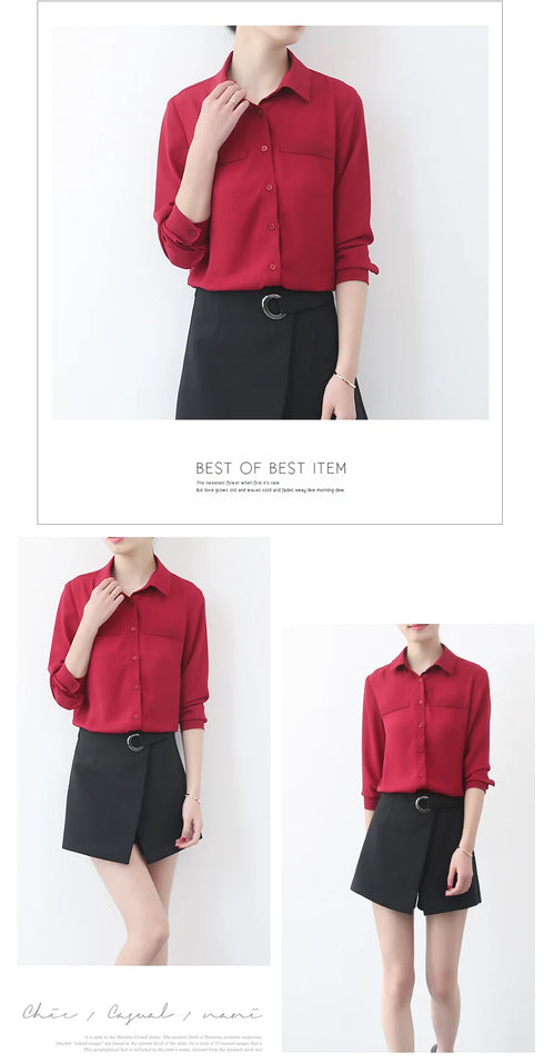 Simple Solid Color Loose Women's Chiffon Shirt Tops 2023 New Long Sleeve Casual Elegance Woman Blouses Lady Office Shirt Clothes
