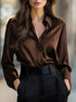 Elegant Satin Long Sleeve Blouse for Women Button-Up Collar Shirt Perfect for Casual or Professional Wear