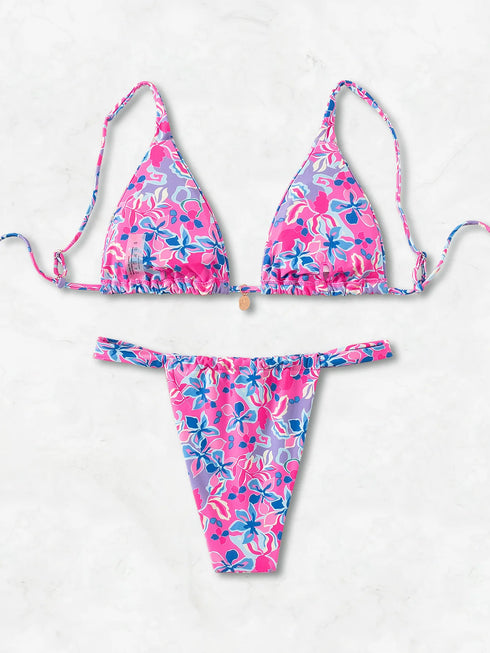Floral Print Triangle Bikini Set with Brazilian Bottoms