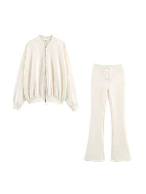 Casual Sports Set with Bomber Jacket and Flare Pants