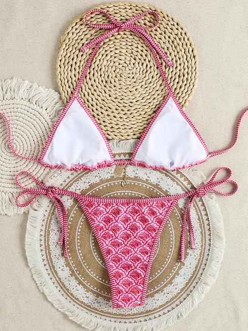 Floral Print Triangle Bikini Set with Brazilian Bottoms