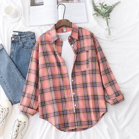 Casual Women's Flannel Plaid Shirt - Autumn Collection