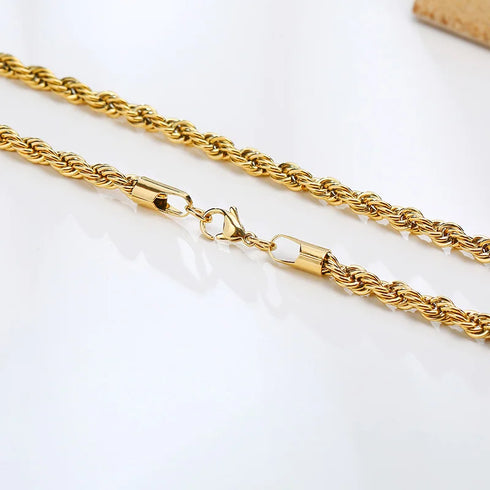 Dainty Gold Rope Chain Necklace - Waterproof Stainless Steel