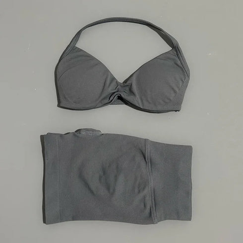 HISTELLO Women's Seamless Yoga Set with Strappy Bra and Shorts