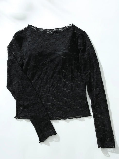 Floral Embroidery Sheer Long Sleeve Crop Top