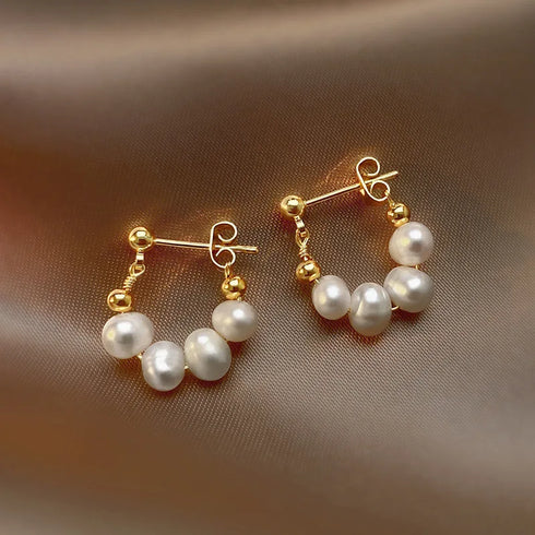 Round Wreath Bow Pearl Stud Earrings Elegant Trend Fashion