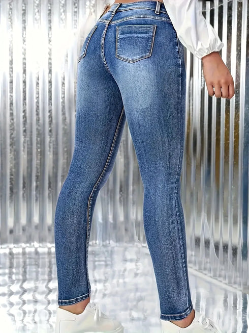 High Waist Blue Skinny Jeans for Women