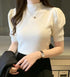 Women's Puff Sleeve Knitted Blouse with Half Turtleneck
