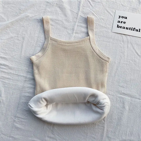 Autumn Winter Fleece Knit Tank Tops Women Thin Strap Sleeveless T-Shirt Female Backless Basic Tops Camis Lady Casual Solid color