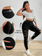 Plus Size Hollow Out High Waist Sports Pants