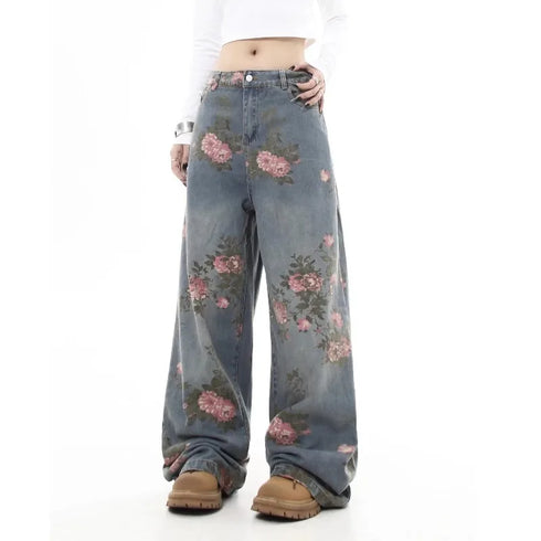 Women's Floral Print Baggy Jeans