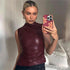 Women Y2K Vintage PU High Waist Sleeveless Tank Top