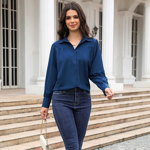 Elegant Long Sleeve Turn Down Collar Blouse