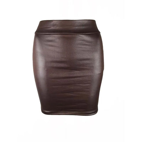 Black Slim Imitation Leather Pencil Mini Skirt High Waist