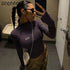 Y2K Long Sleeve Zip Crop Top for Women