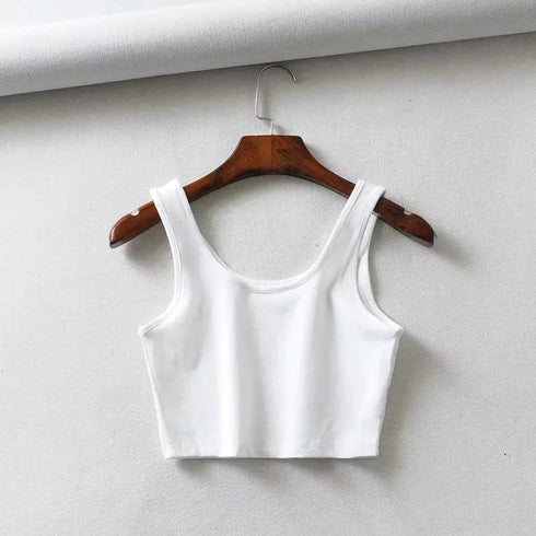 Chic Sleeveless Summer Crop Top with U Collar
